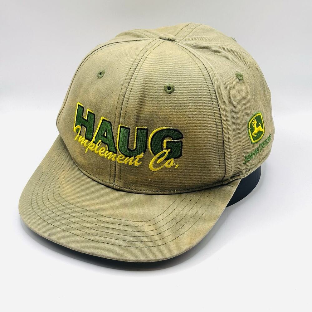 Vintage John Deere SnapBack Hat HAUG Implement Co Faded Farmer Trucker